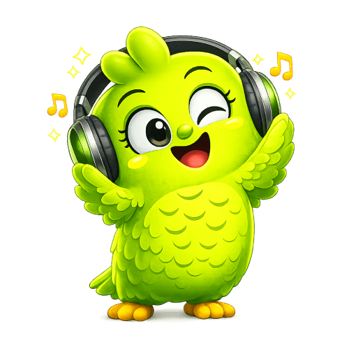 The mascot listening with headphones